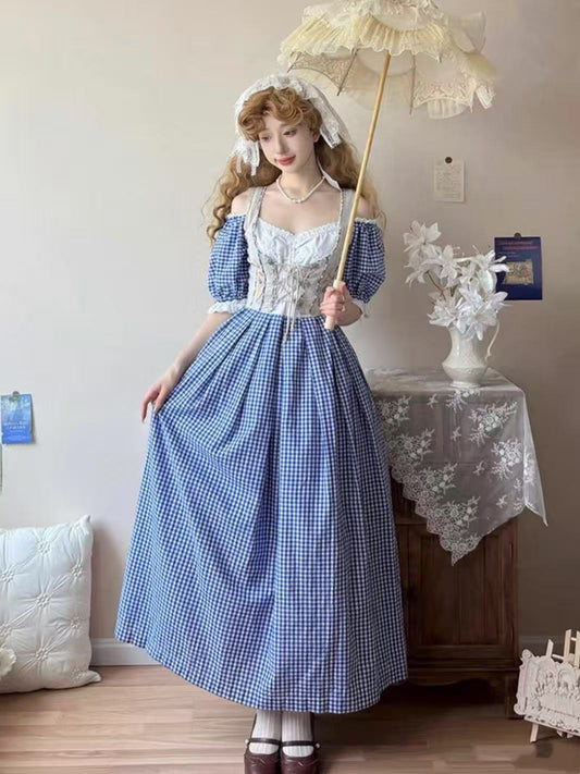 Blue-checked Bavarian Dress