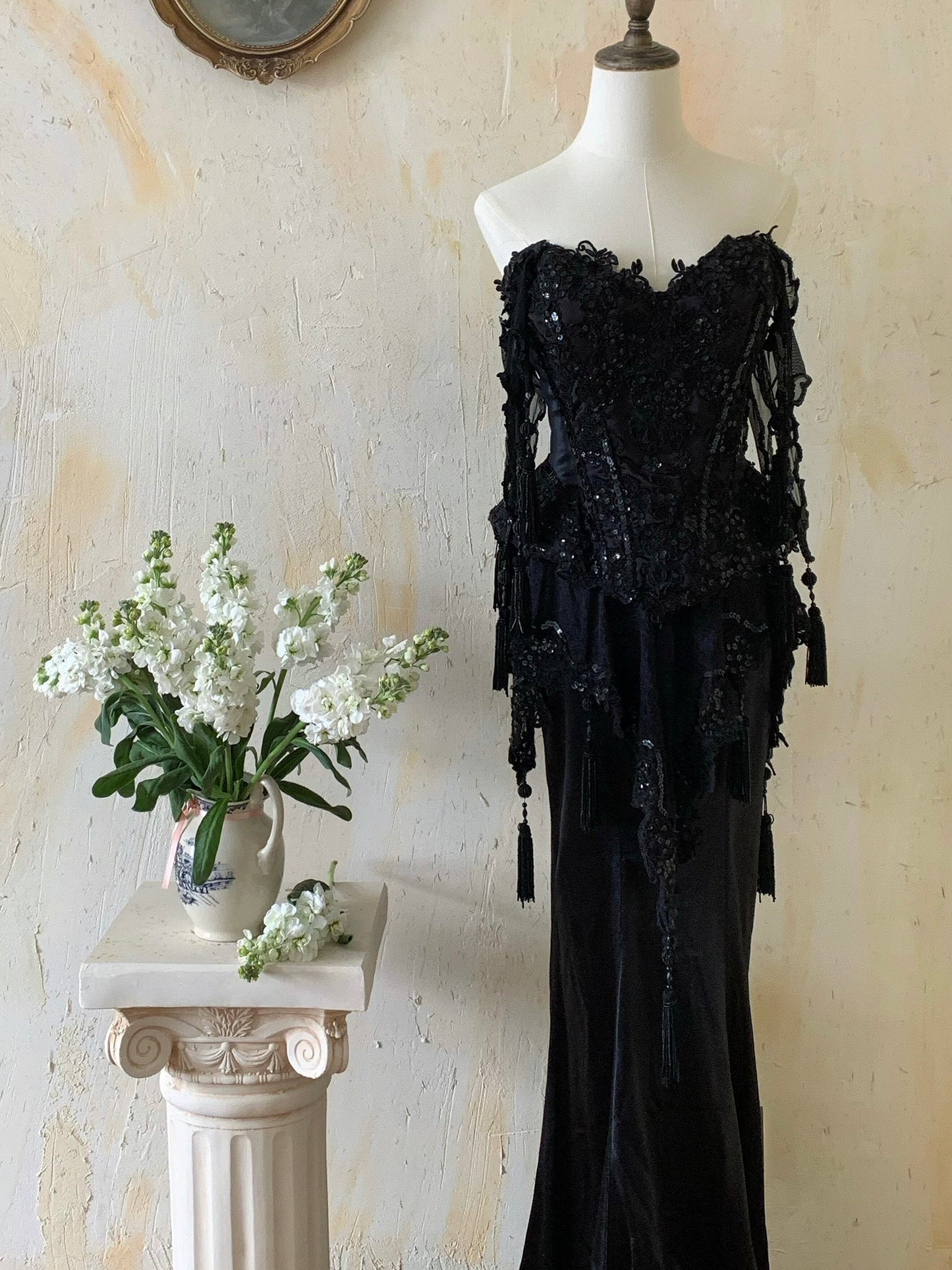 Black Beaded Corset Set