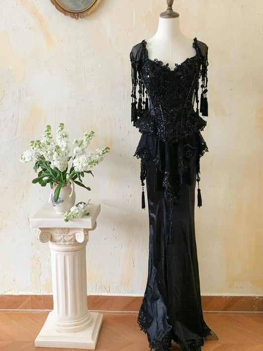 Black Beaded Corset Set
