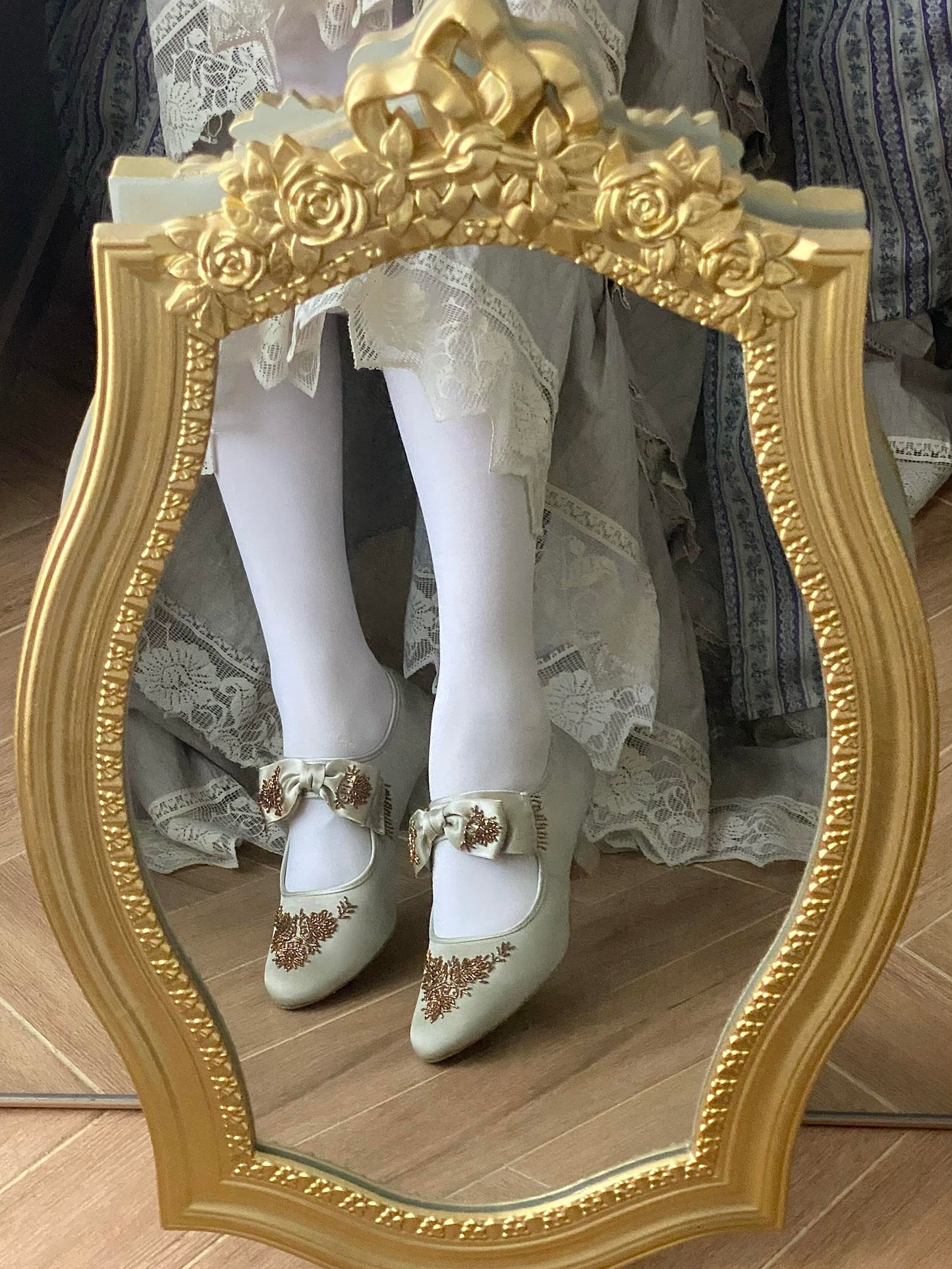 Gilt Bow Rococo Shoes