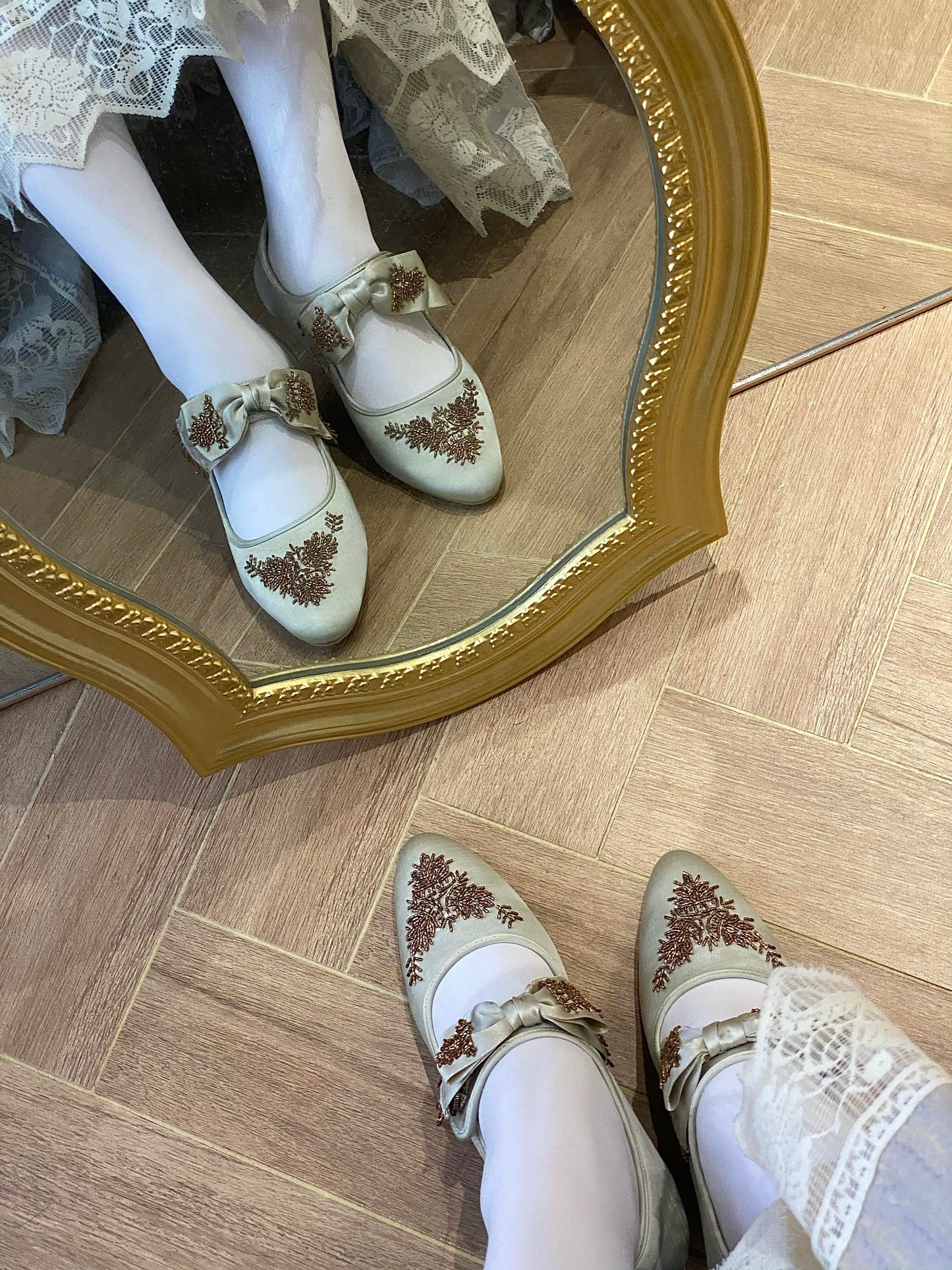 Gilt Bow Rococo Shoes