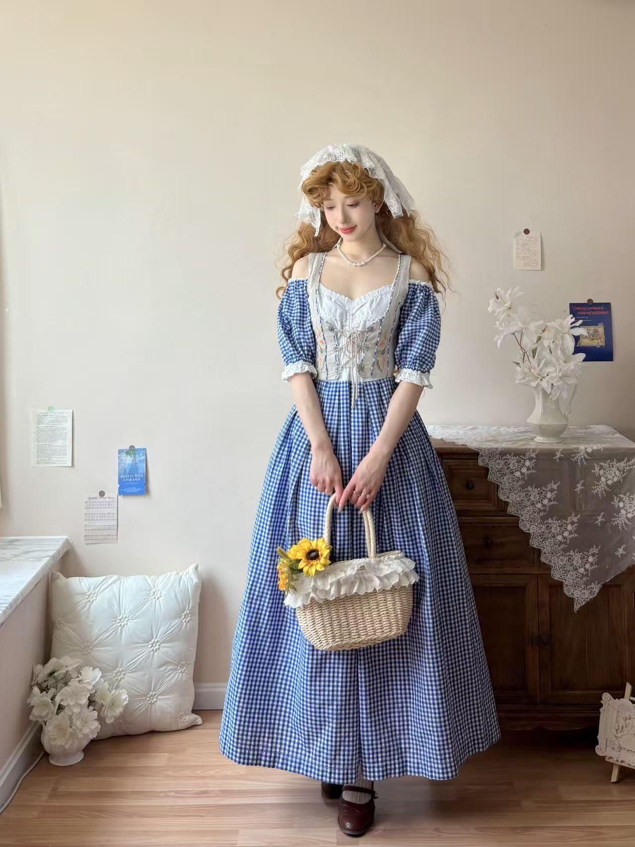 Blue-checked Bavarian Dress