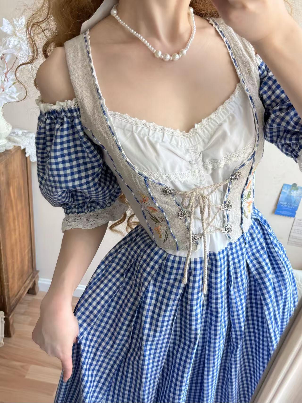 Blue-checked Bavarian Dress
