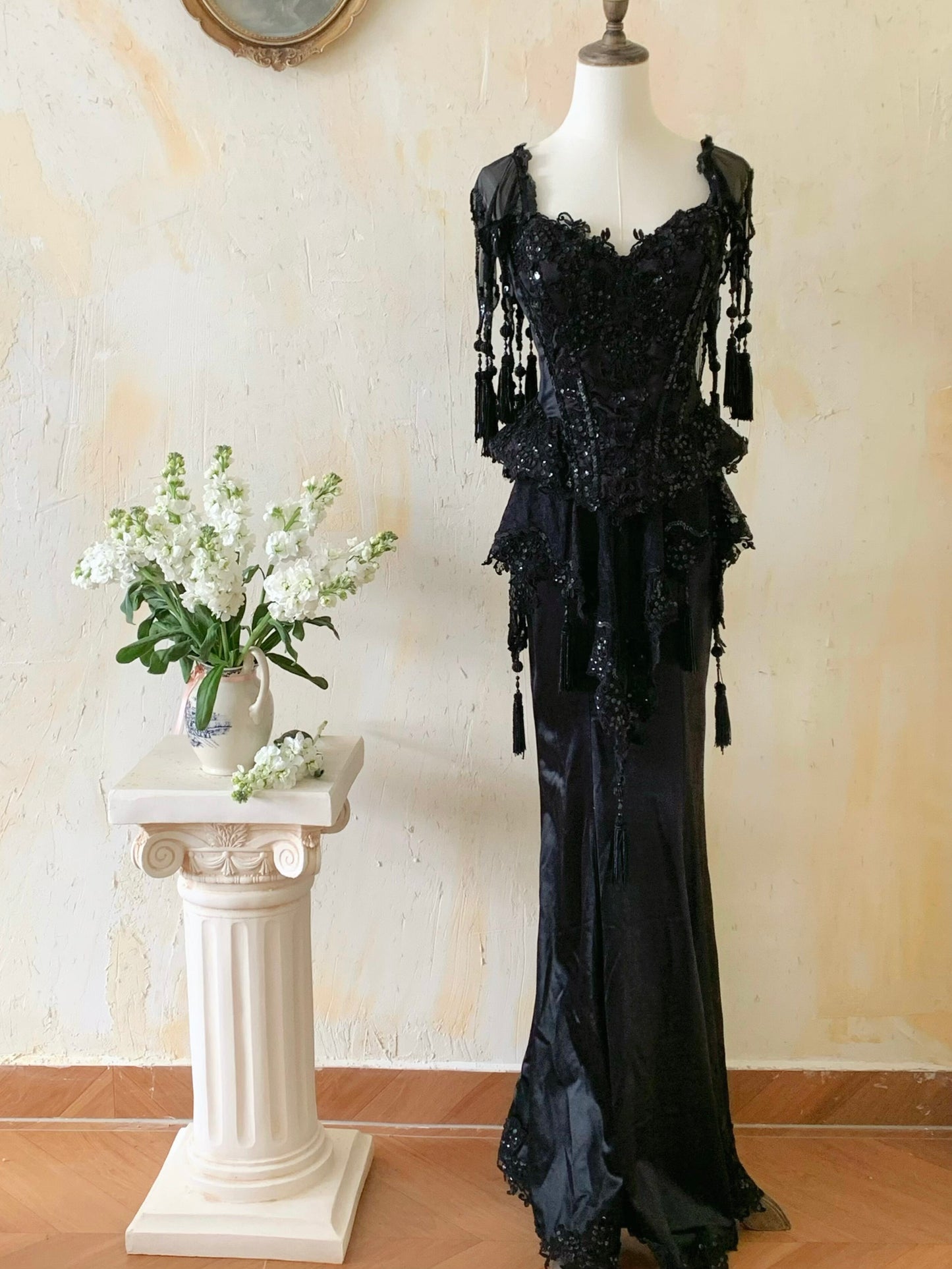 Black Beaded Corset Set