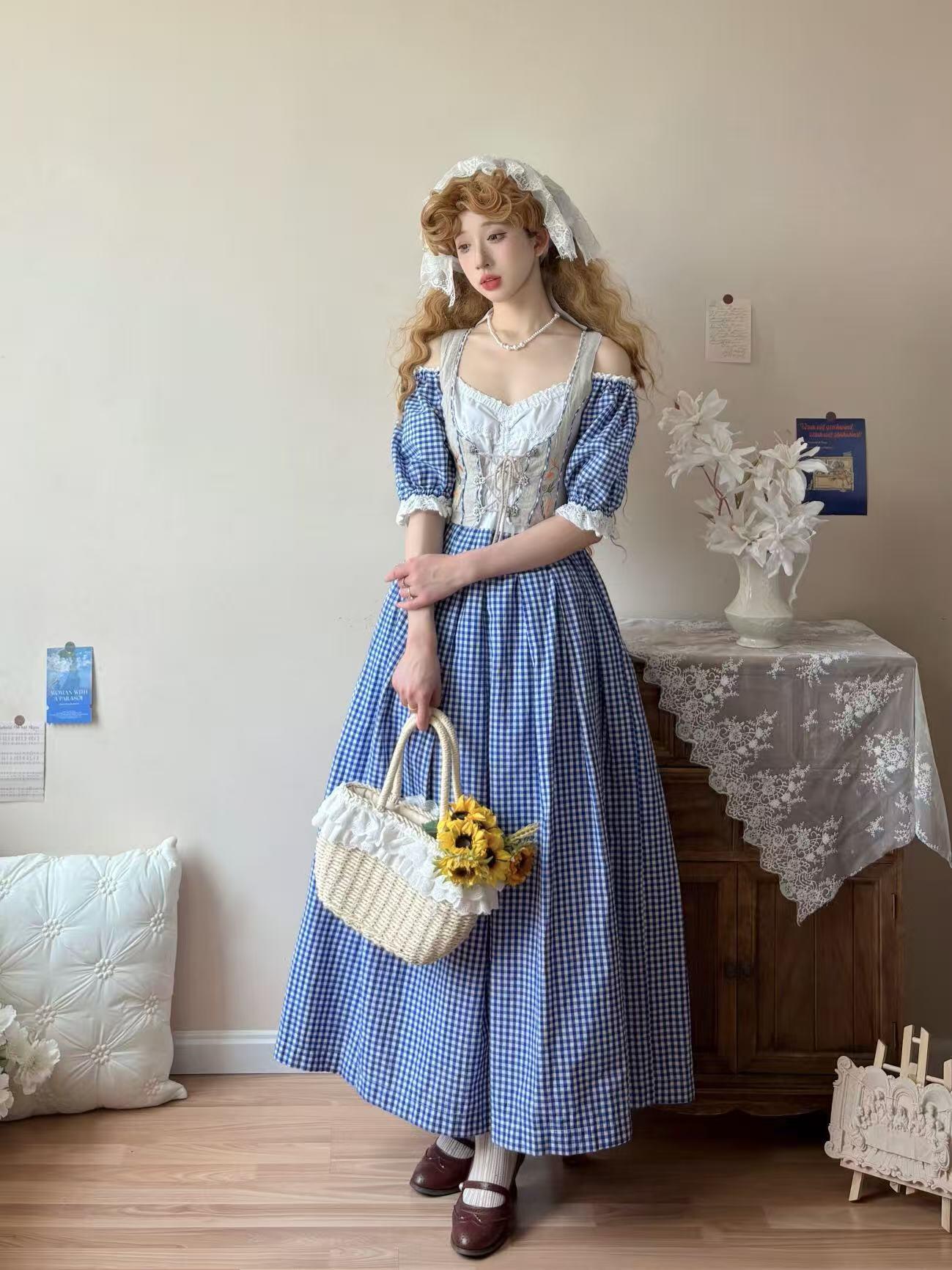 Blue-checked Bavarian Dress