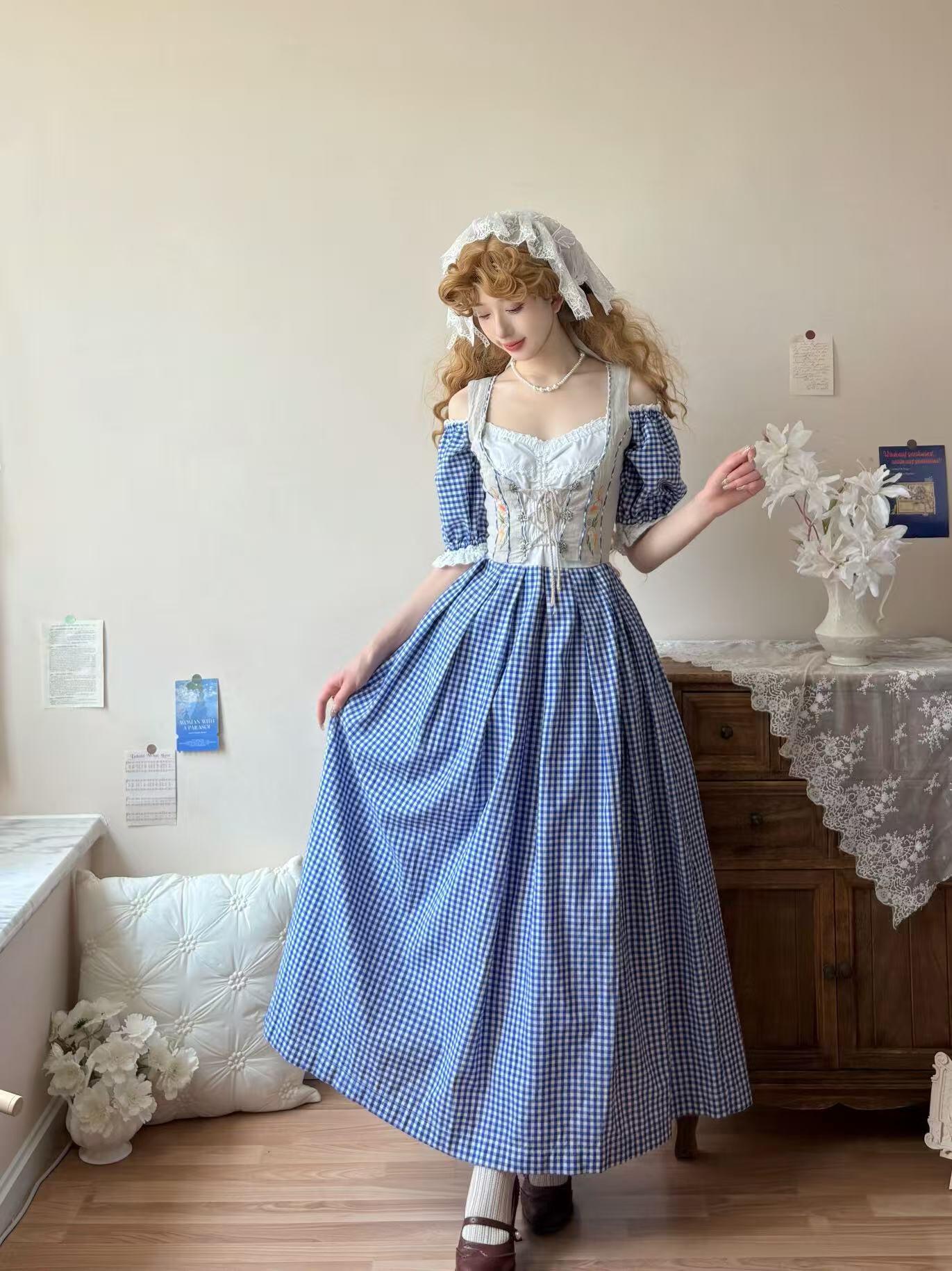 Blue-checked Bavarian Dress